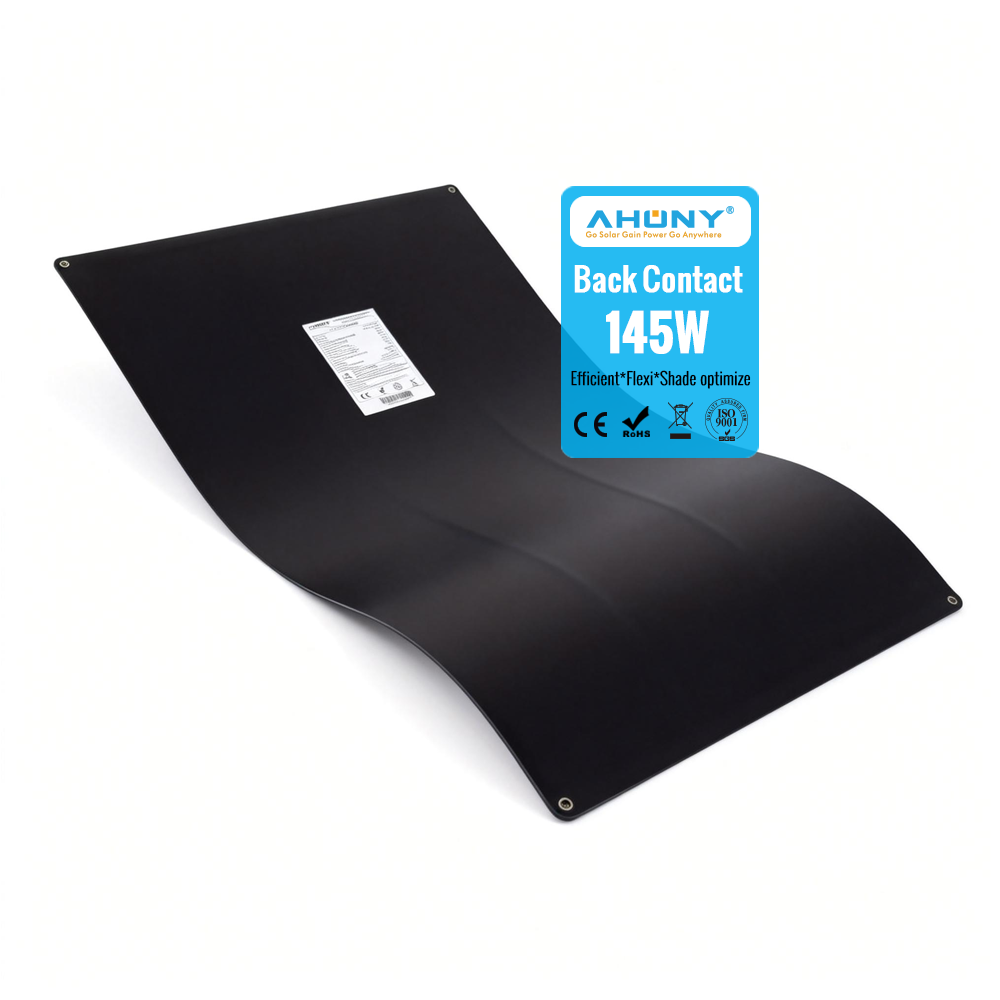 145w All Black HPBC Bifacial Perovskite ETFE Foldable Bendable Soft Narrow Mini Flexible Solar Panels Modules Production for 12V 48V Off Grid 50W to 1000W solar system tailer