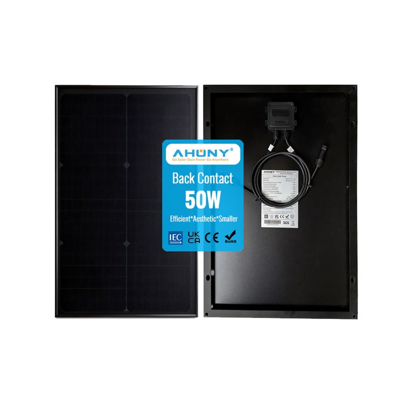 50w back contact solar panels aesthetics high efficiency cell pv module Shade tolerant Anti-hotspot density for Luxury residential houses roof BIPV IoT smart city cabin rv yacht