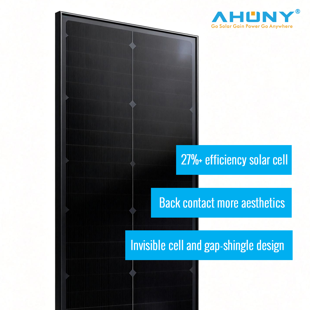 100w back contact solar panels aesthetics high efficiency cell pv module Shade tolerant Anti-hotspot density for Luxury residential houses roof BIPV IoT smart city cabin rv yacht