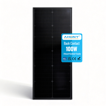 AHONY 100w back contact solar panel pv module BC high efficiency aesthetics shade optimize energy system for smart city IoT battery storage rv camp camera 