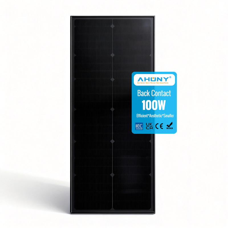 100w back contact solar panels aesthetics high efficiency cell pv module Shade tolerant Anti-hotspot density for Luxury residential houses roof BIPV IoT smart city cabin rv yacht