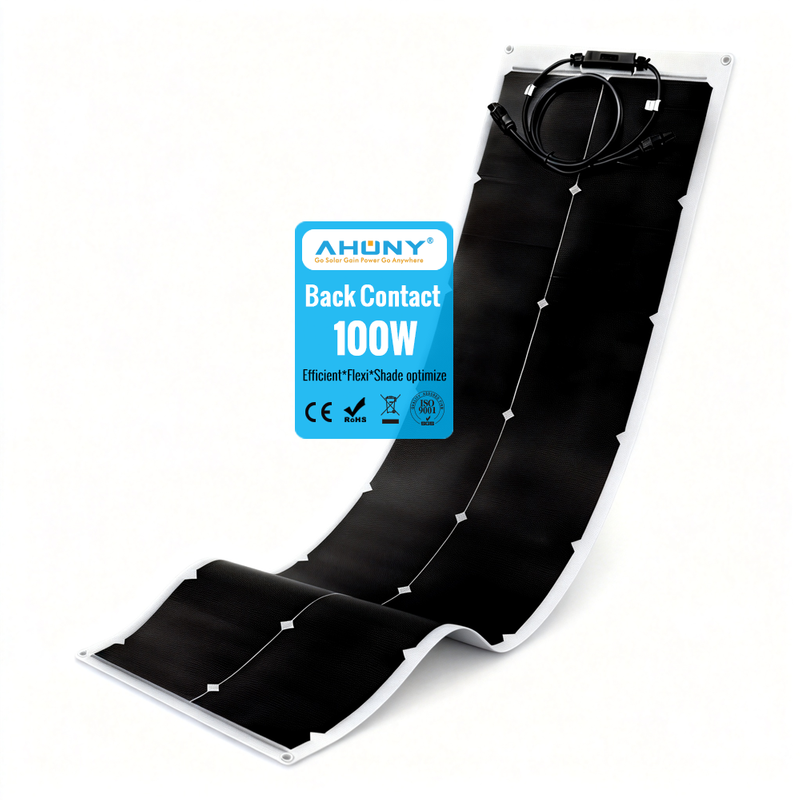 Narrow Slim 100w Back Contact Flexible Solar Panel no gridline solar panels hpbc flexible for Marine RV Trailer BoatCabin Van Car Uneven Surfaces 12V photovoltaic panels