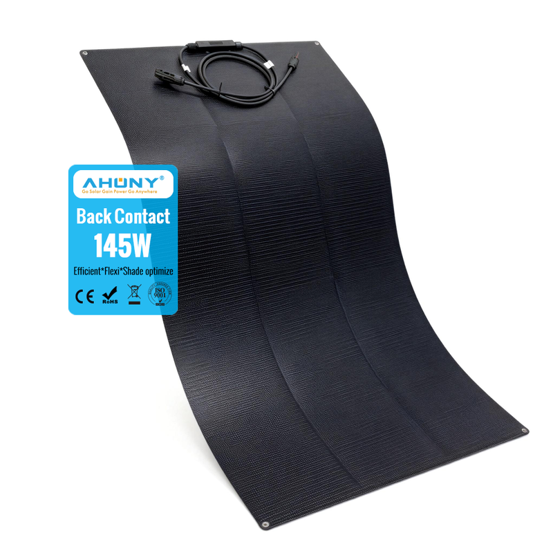 145w All Black HPBC Bifacial Perovskite ETFE Foldable Bendable Soft Narrow Mini Flexible Solar Panels Modules Production for 12V 48V Off Grid 50W to 1000W solar system tailer