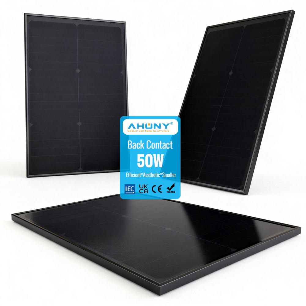 50w back contact solar panels aesthetics high efficiency cell pv module Shade tolerant Anti-hotspot density for Luxury residential houses roof BIPV IoT smart city cabin rv yacht