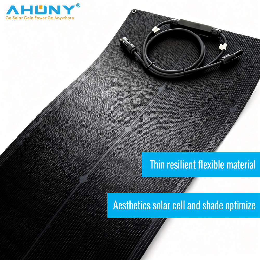 Full Black 100w Back Contact Narrow Slim Flexible Solar Panel Monocrystalline for Battery Charging ETFE Lightweight with MC4 for RV Marine Boat Camper Van Trailer Off-Grid Power